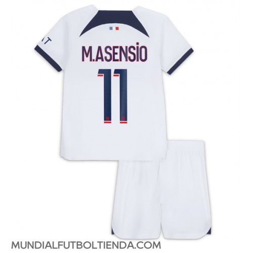 Camiseta Paris Saint-Germain Marco Asensio #11 Segunda Equipación Replica 2023-24 para niños mangas cortas (+ Pantalones cortos)
